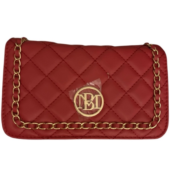 Badgley Mischka Quilted Crossbody Red, Gold braided chain - Picture 1 of 7